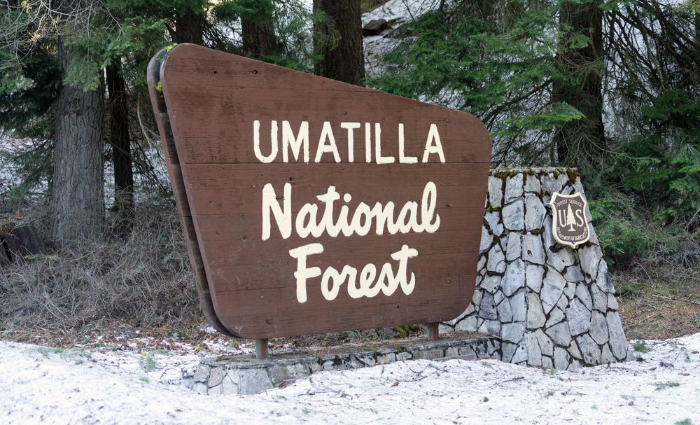 Welcome sign of Umatilla National Forest