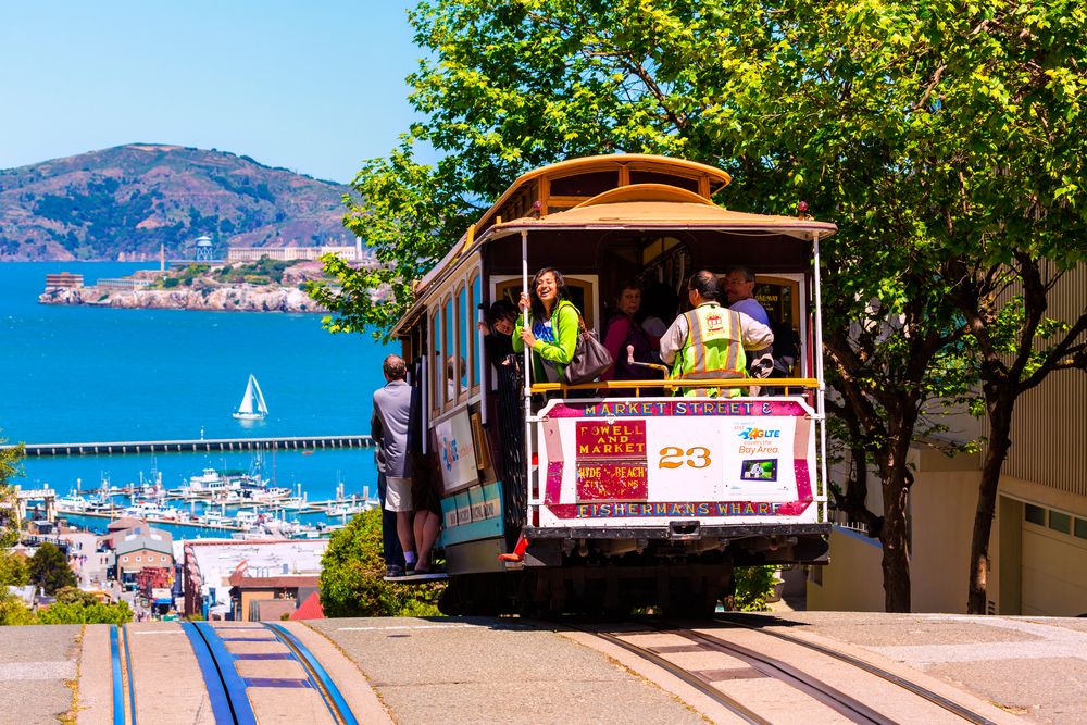 People riding a Cable Car