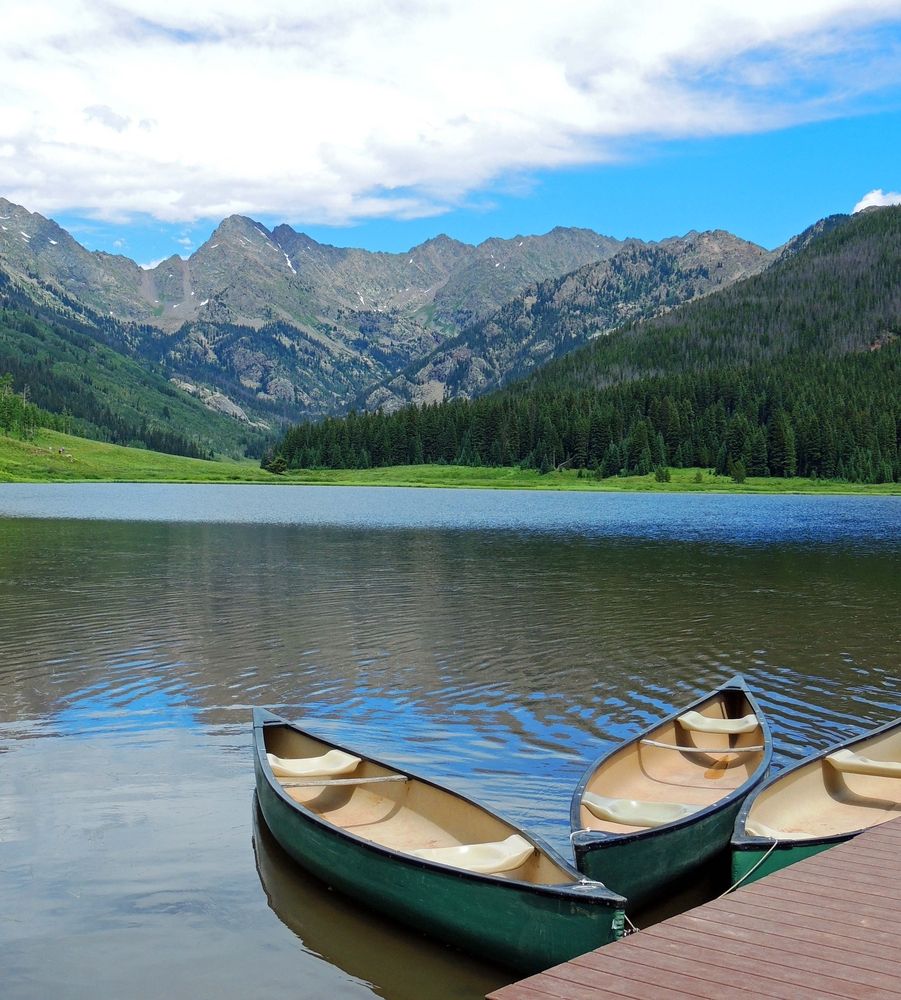 Empty boats docked at Piney River Ranch