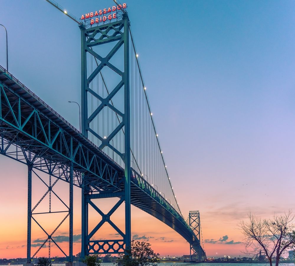 Scenic sunset over Ambassador Bridge