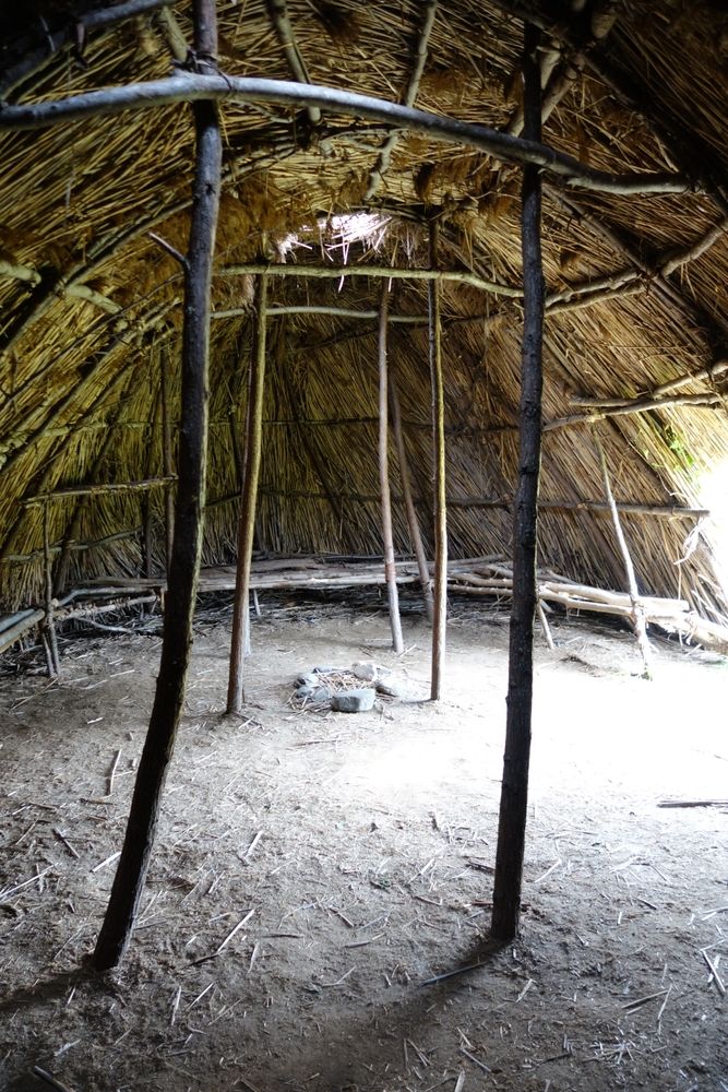 Interior of a native American shelter at Fruitlands Museum