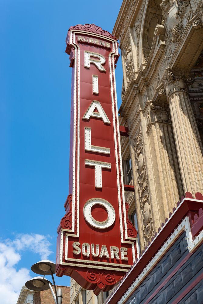 Signage of Rialto Square Theatre
