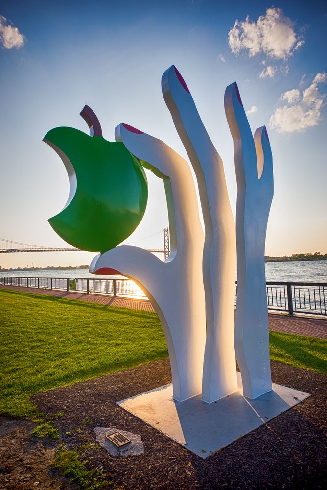 Eve's apple sculpture on the grounds of Windsor Sculpture Park