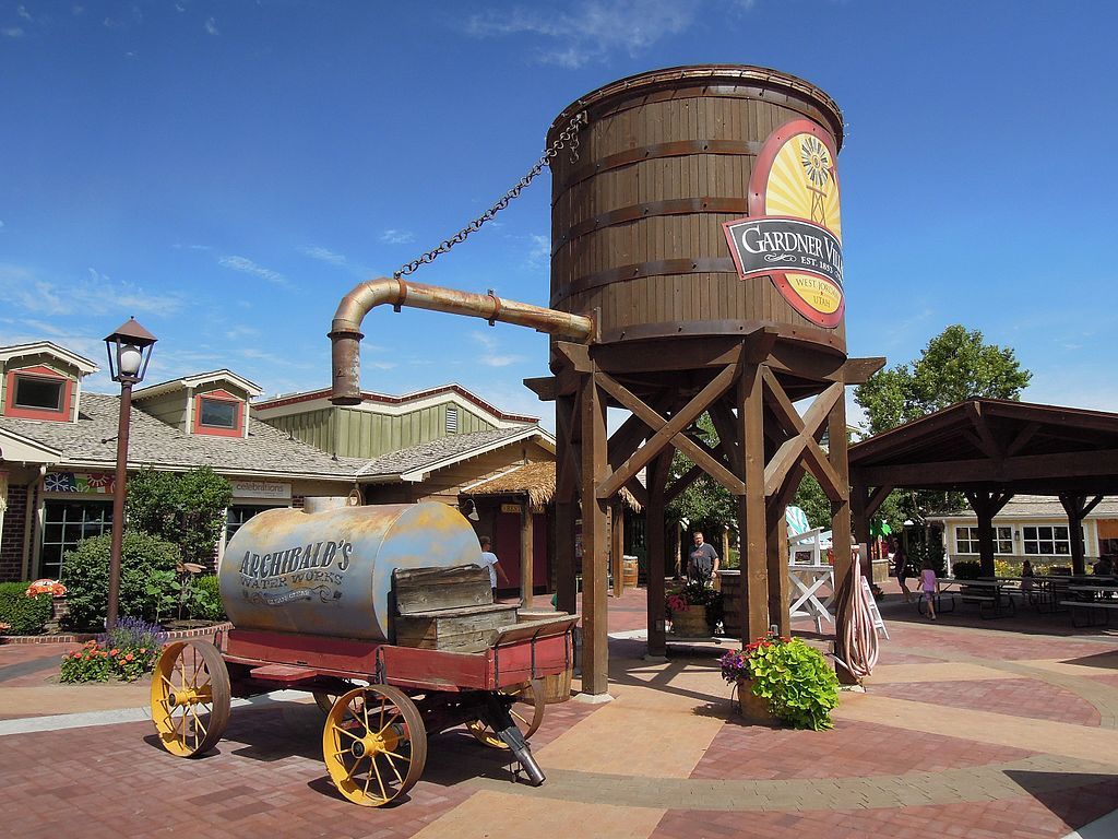 A water tower at Gardner Village