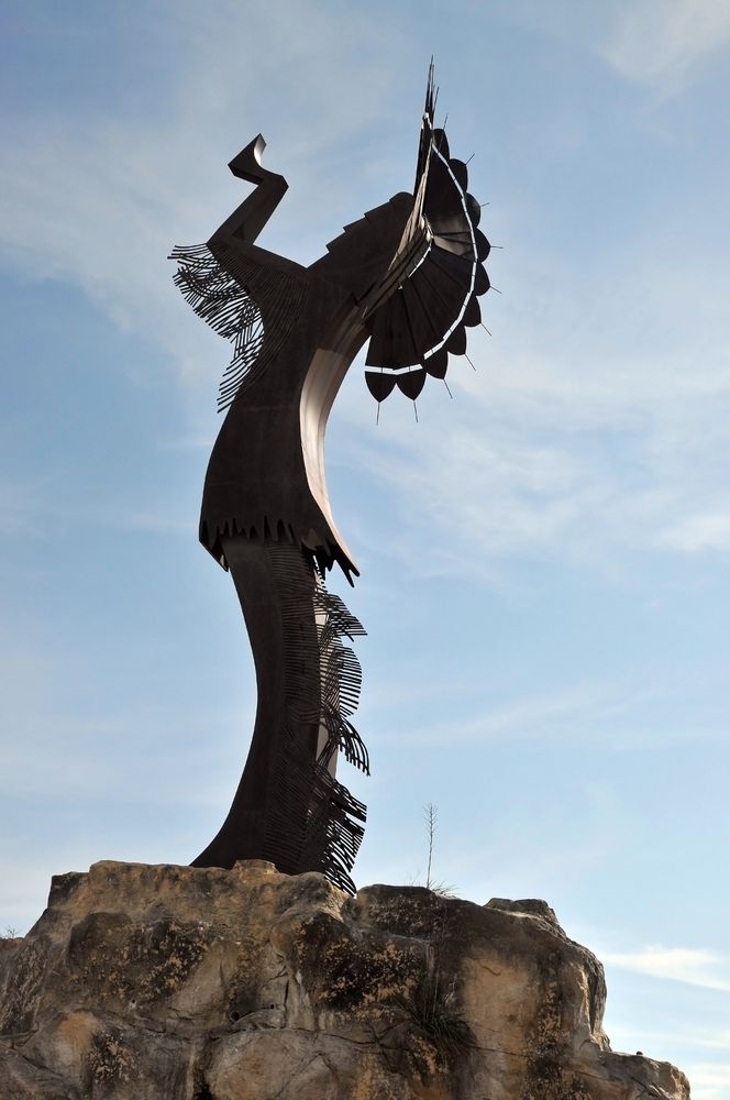 Bronze sculpture of Keeper of the Plains Plaza