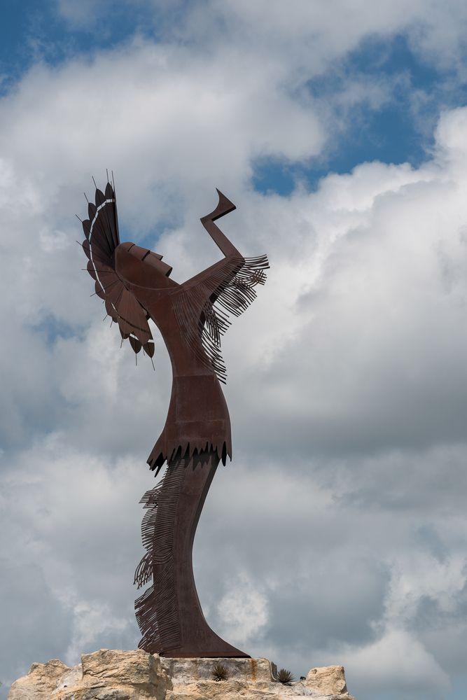 Close view of the Keeper of the Plains Plaza/Ring of Fire