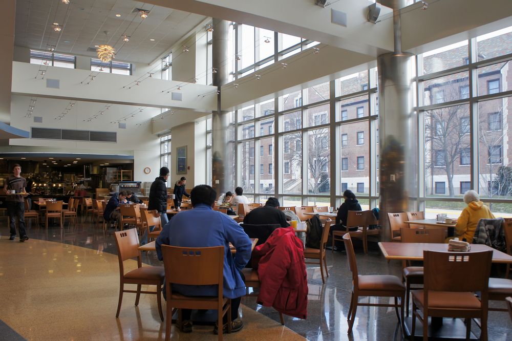 People in a building at Purdue Campus