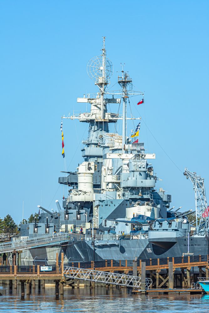 View of the docked Battleship North Carolina