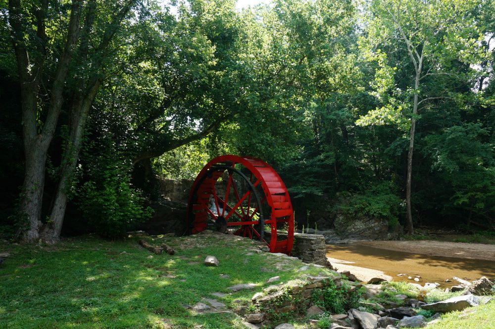 View of a waterwheel in Lake Louise Park