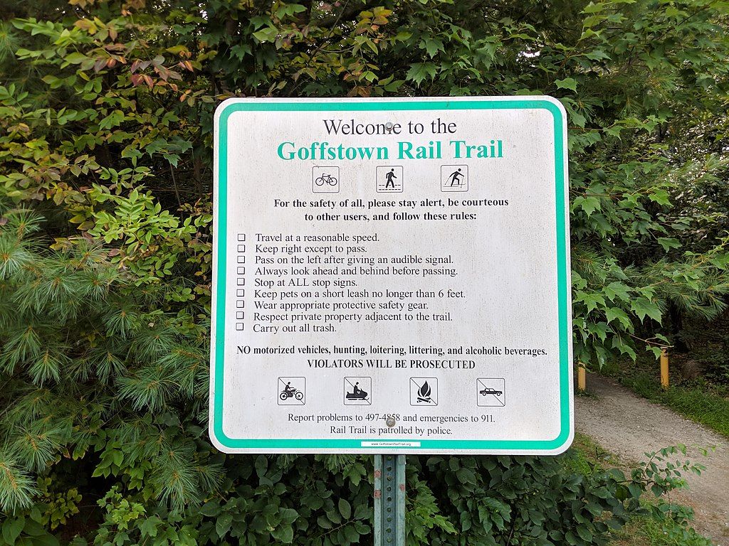 Welcome sign of Goffstown Rail Trail