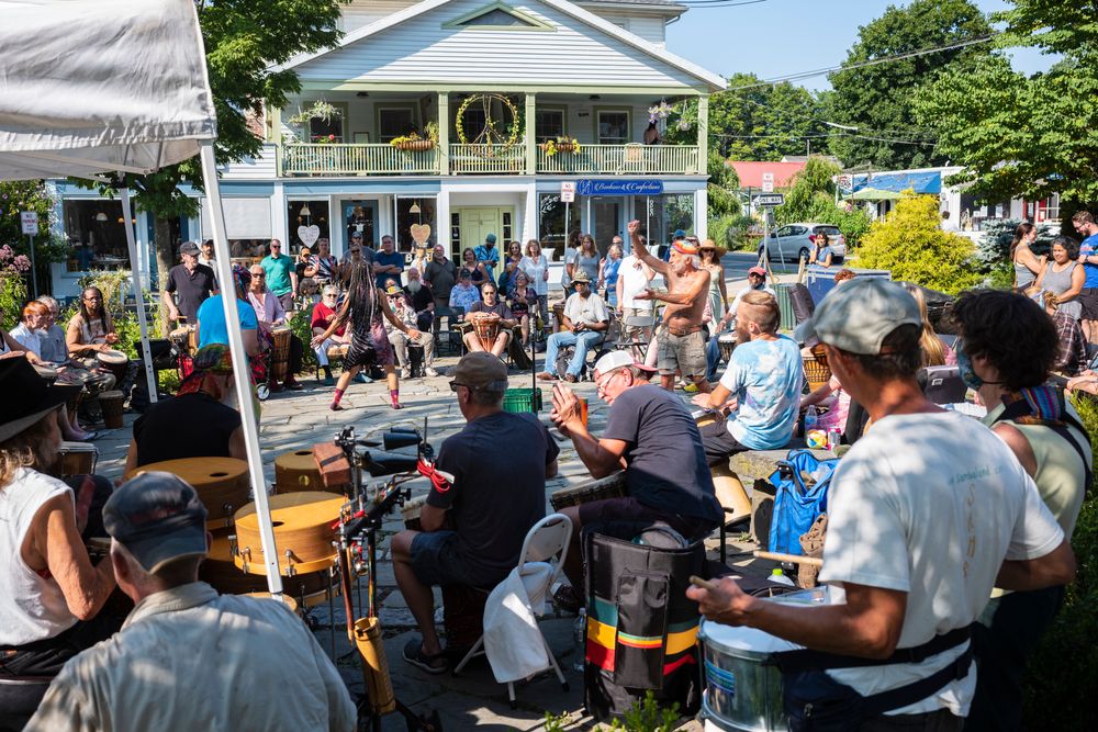 A drum circle at Woodstock