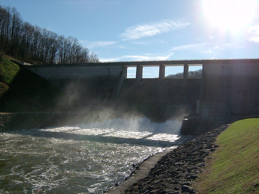 The waters of Stonewall Jackson Dam