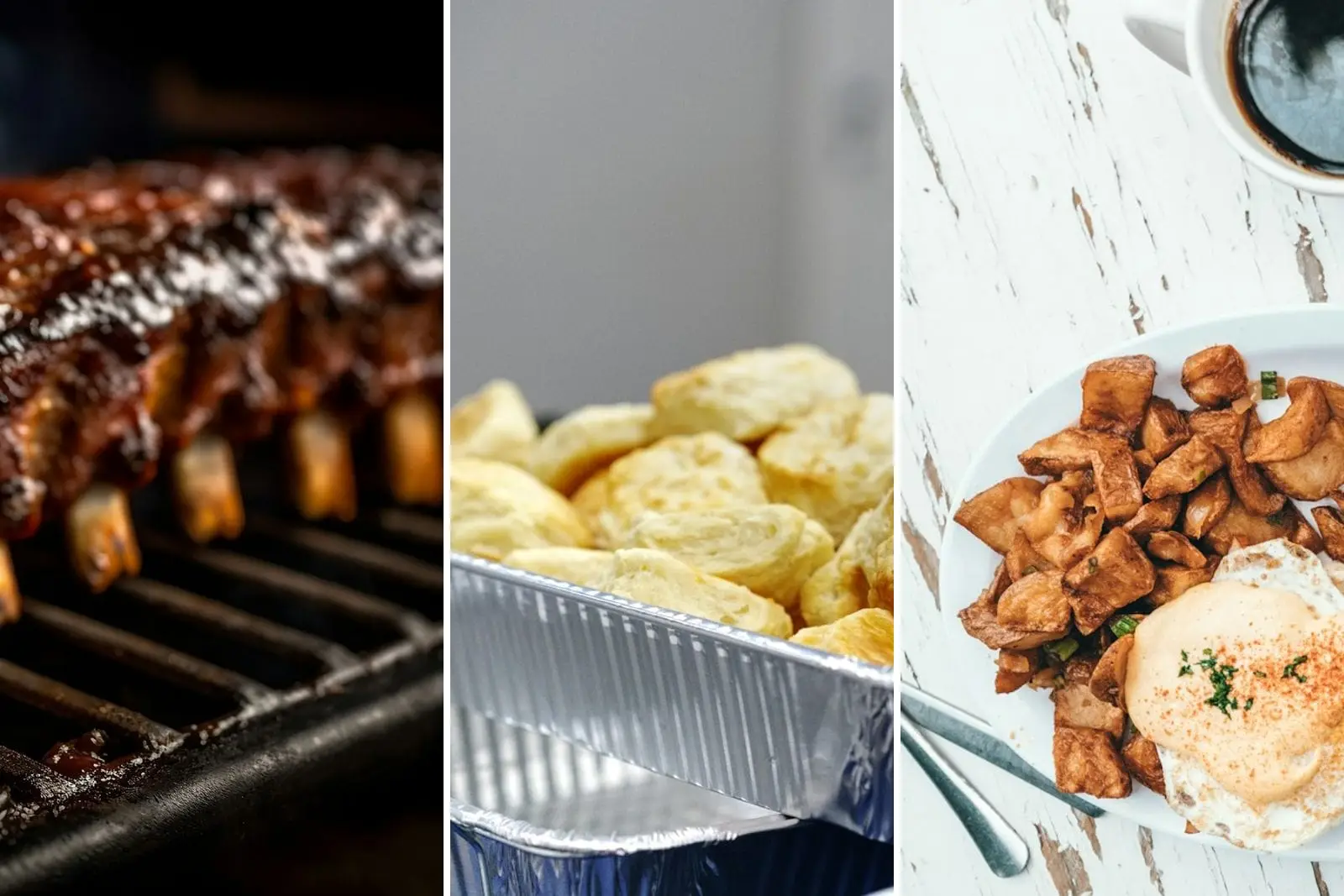 Ribs on the grill, biscuits and pancakes