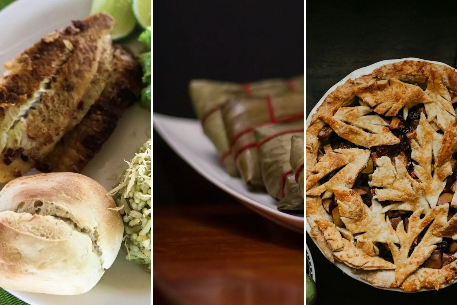 A fish plate, tamales and pie