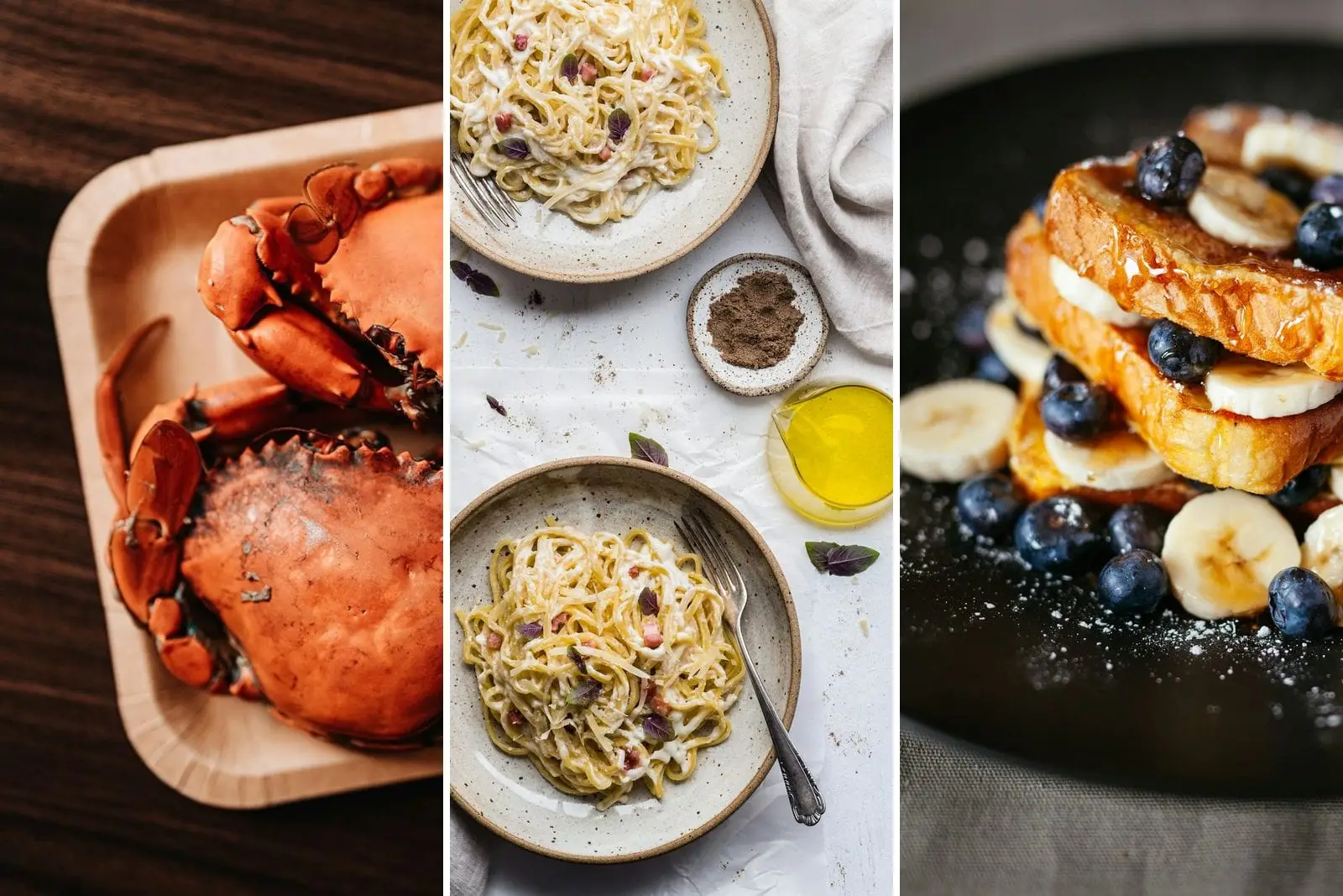 Crab, pasta and blueberry toast